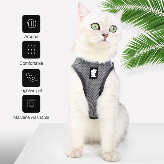 Cat Harness Leash Straps Soft and Comfortable Cat Walking Jacket with Running Cushioning and Escape Proof for Puppies with Cationic Fabric